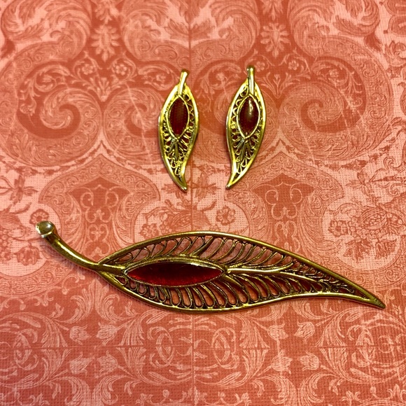 Vintage feather broach and earring set - Picture 1 of 5